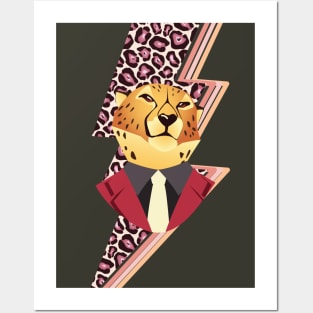 Leopard portrait with leopard pattern lightning Posters and Art